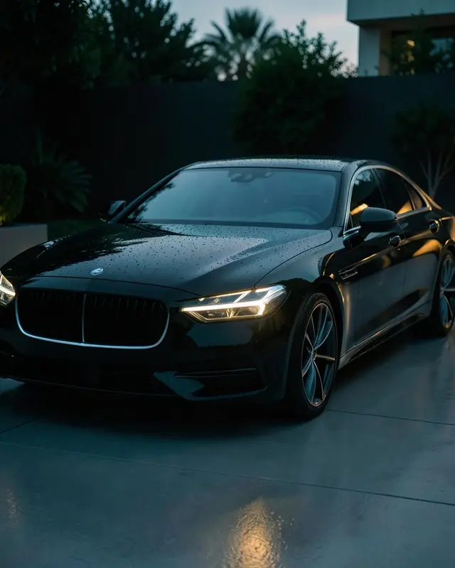 A freshly detailed black luxury sedan with mirror-like paint