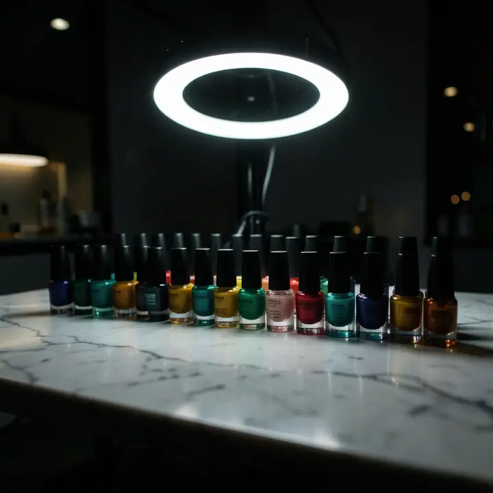 Rows of nail polish at a salon station